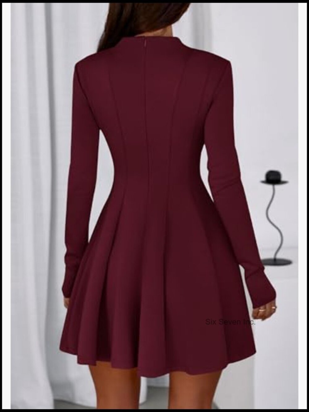Elegant Long Sleeve Swing A-Line Ruffle Mini Dress - Picture 4 of 7